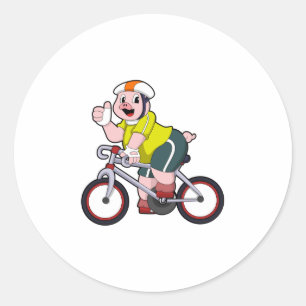 Varken met fiets en helm ronde sticker
