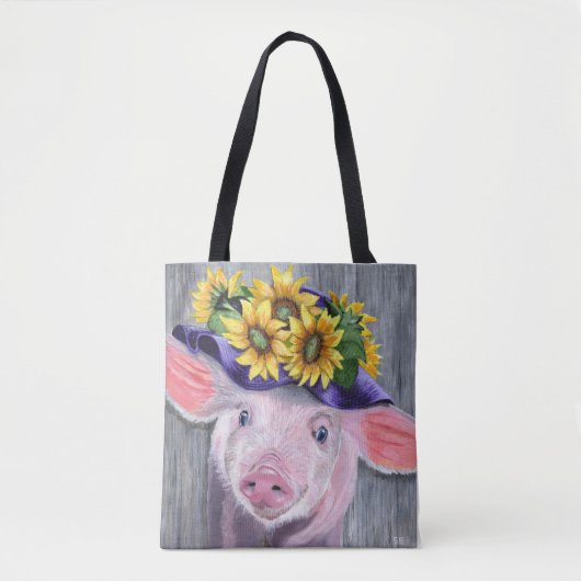 Varken met gebloemde hoed tote bag (Voorkant)