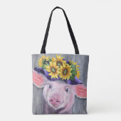 Varken met gebloemde hoed tote bag (Achterkant)