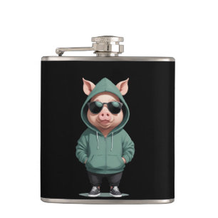 Varken met hoodie Grappig cool dierlijk karakter Heupfles