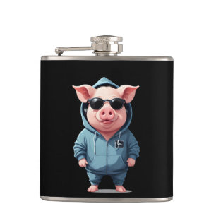 Varken met hoodie Grappig cool dierlijk karakter Heupfles