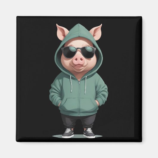Varken met hoodie Grappig cool dierlijk karakter Magneet (Voorkant)