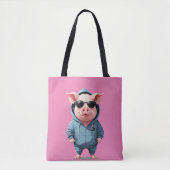 Varken met hoodie Grappig cool dierlijk karakter Tote Bag (Voorkant)