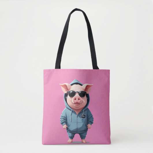 Varken met hoodie Grappig cool dierlijk karakter Tote Bag (Voorkant)