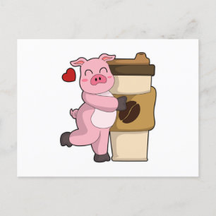 Varken met koffie om mee te nemen briefkaart