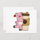 Varken met koffie om mee te nemen briefkaart (Voorkant / Achterkant)