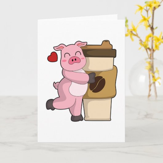 Varken met meeneemkoffie kaart (Gele Bloem)
