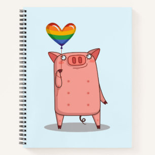 Varken met regenboogballon notitieboek