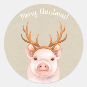 Varken met rendierhoorns Kerstmis feestdag Ronde Sticker