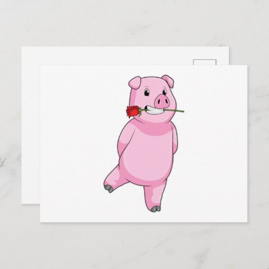 Varken met roos briefkaart (Voorkant / Achterkant)