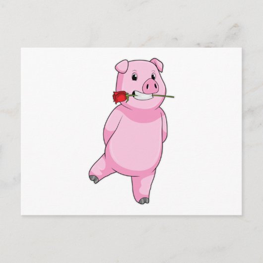 Varken met roos briefkaart (Voorkant)