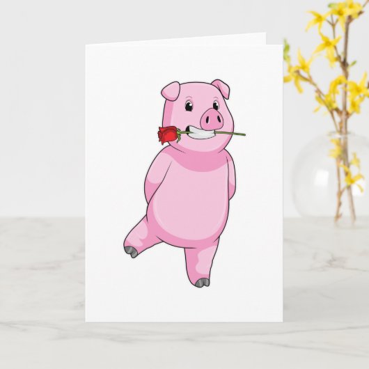 Varken met roos kaart (Gele Bloem)