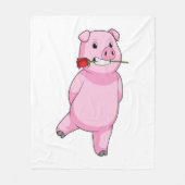 Varken met Roos ventilator Fleece Deken (Voorkant)