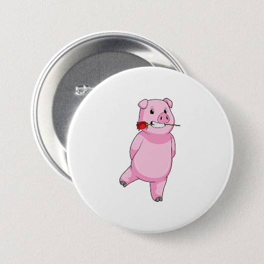 Varken met Roos ventilator Ronde Button 7,6 Cm (Voorkant /achterkant)