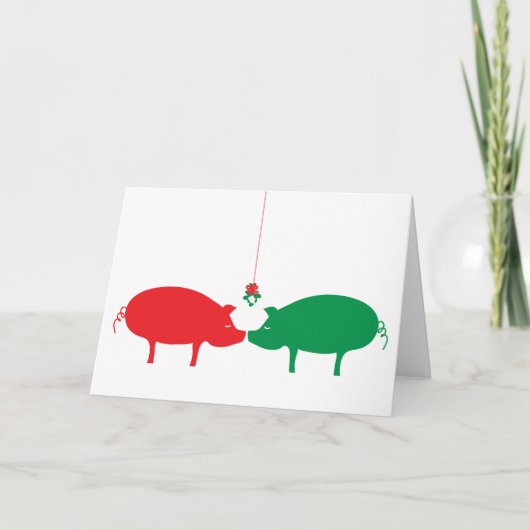 Varken onder de mistletoe feestdagen kaart (Voorkant)