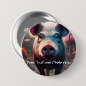 Varken op een Button Aangepast, Foto en tekst toev (Voorkant /achterkant)