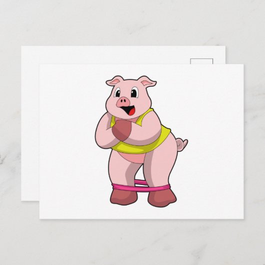 Varken op fitness met elastiek briefkaart (Voorkant / Achterkant)