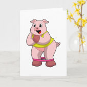 Varken op fitness met elastiek kaart (Gele Bloem)