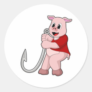 Varken op Gevist vishaak Ronde Sticker