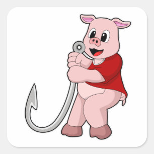 Varken op Gevist vishaak Vierkante Sticker
