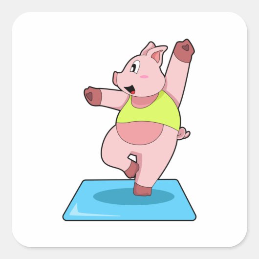 Varken op Yoga Fitness Vierkante Sticker (Voorkant)