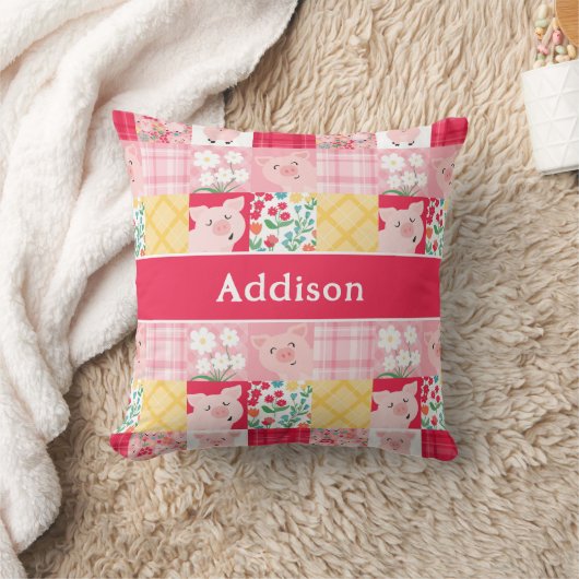 Varken Patchwork Bloemen Rustiek Gepersonaliseerd Kussen (Deken)