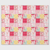 Varken Patchwork Bloemen Rustiek Verjaardagsfeest Cadeaupapier (Vlak)