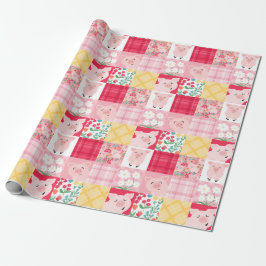 Varken Patchwork Bloemen Rustiek Verjaardagsfeest Cadeaupapier
