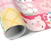Varken Patchwork Bloemen Rustiek Verjaardagsfeest Cadeaupapier (Rol Hoek)