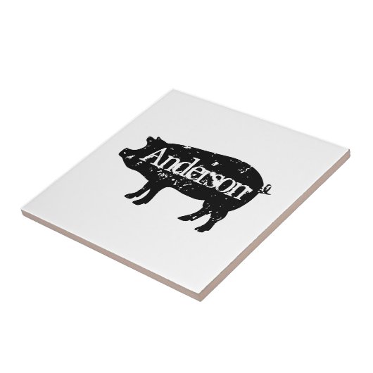  varken silhouet aangepaste vierkante tegel tegeltje (Zijkant)