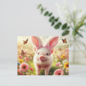 Varken verkleed als paashaas feestdagenkaart (Staand voorkant)