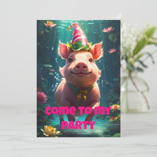 Varken zwemmen in feest Pet Aankondiging (Staand voorkant)