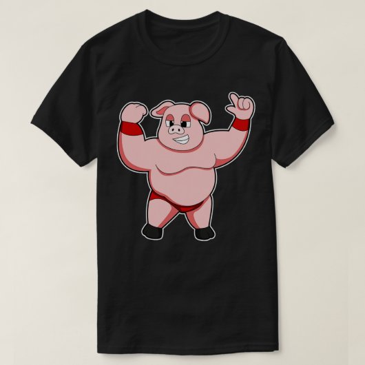 Varkens als Bodybuilder met grote Belly T-shirt (Design voorkant)