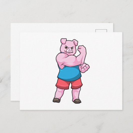 Varkens als Bodybuilder met grote bovenarm Briefkaart (Voorkant / Achterkant)