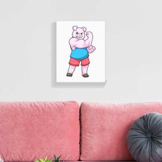 Varkens als Bodybuilder met grote bovenarm Canvas Afdruk (Insitu (Woonkamer))