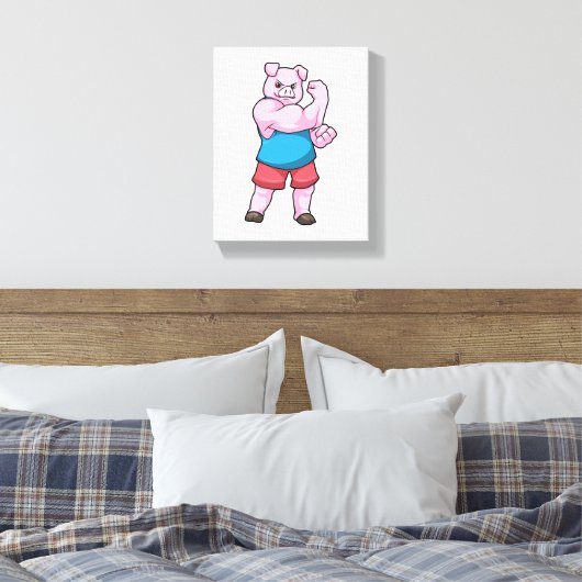 Varkens als Bodybuilder met grote bovenarm Canvas Afdruk (Insitu (Slaapkamer))