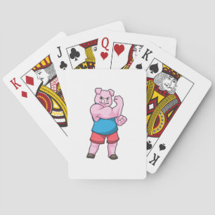 Varkens als Bodybuilder met grote bovenarm Pokerkaarten