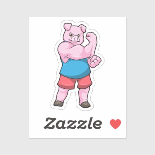 Varkens als Bodybuilder met grote bovenarm Sticker (Vel)