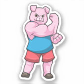 Varkens als Bodybuilder met grote bovenarm Sticker (Voorkant)
