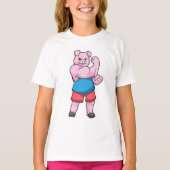 Varkens als Bodybuilder met grote bovenarm T-shirt (Voorkant)
