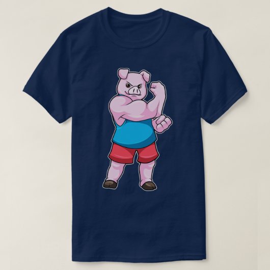 Varkens als Bodybuilder met grote bovenarm T-shirt (Design voorkant)