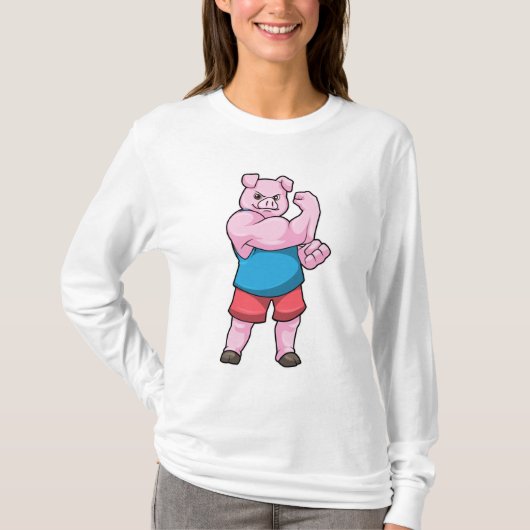 Varkens als Bodybuilder met grote bovenarm T-shirt (Voorkant)