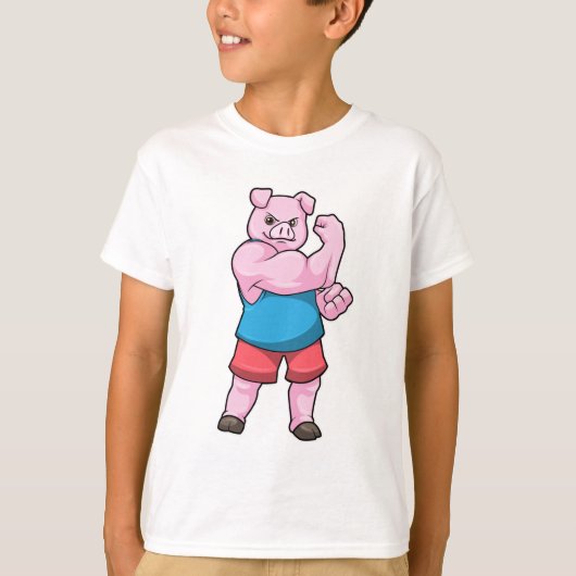 Varkens als Bodybuilder met grote bovenarm T-shirt (Voorkant)