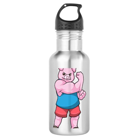 Varkens als Bodybuilder met grote bovenarm Waterfles (Voorkant)