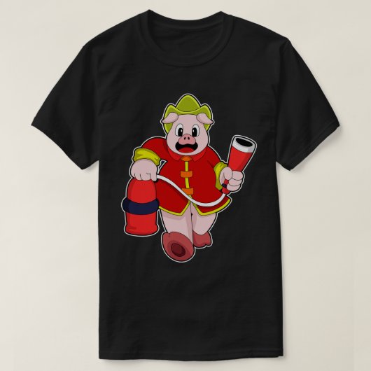 Varkens als brandweerman met brandblusapparaat t-shirt (Design voorkant)