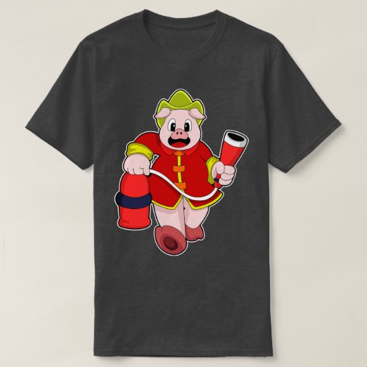 Varkens als brandweerman met brandblusapparaat t-shirt (Design voorkant)