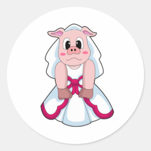 Varkens als Bride met een bruiloft Ronde Sticker