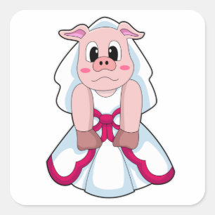 Varkens als Bride met een bruiloft Vierkante Sticker