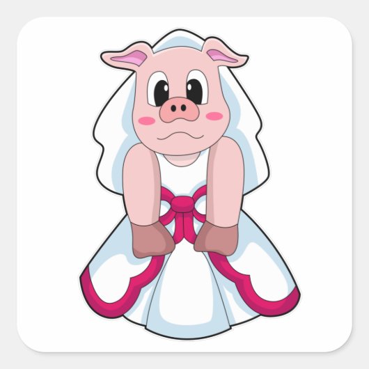 Varkens als Bride met een bruiloft Vierkante Sticker (Voorkant)