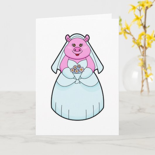 Varkens als Bride met Veil Kaart (Gele Bloem)
